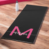 Hot Roze Zwart Modern Script Girly Monogram Naam Yogamat