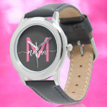 Hot Roze Zwart Modern Script Meisjes Monogram Naam Horloge<br><div class="desc">Accessoires met elegantie met behulp van onze Hot Pink Modern Script Girls Monogram Naam Watch! Dit stijlvolle uurwerk is voorzien van een levendig roze gezicht, gepersonaliseerd met jouw naam in een chique modern script voor een unieke, aangepaste look. Ideaal voor het toevoegen van een pop kleur aan elke outfit, het...</div>