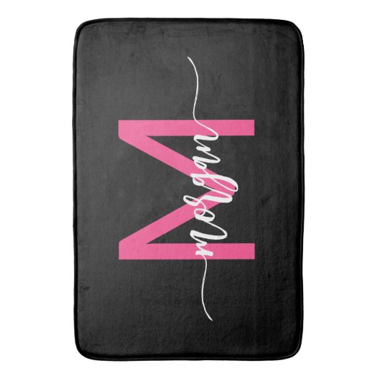 Hot Roze Zwart Monogram Dorm Room van het meisje Badmat (Voorkant Verticaal)