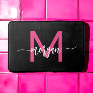 Hot Roze Zwart Monogram Dorm Room van het meisje Badmat