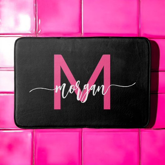 Hot Roze Zwart Monogram Dorm Room van het meisje Badmat