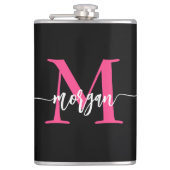 Hot Roze Zwart Monogram Meisje Bachelorette Party Heupfles (Voorkant)