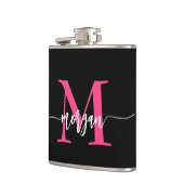 Hot Roze Zwart Monogram Meisje Bachelorette Party Heupfles (Links)