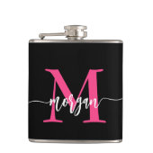 Hot Roze Zwart Monogram Meisje Bachelorette Party Heupfles (Voorkant)