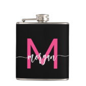 Hot Roze Zwart Monogram Meisje Bachelorette Party Heupfles (Voorkant)