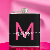 Hot Roze Zwart Monogram Meisje Bachelorette Party Heupfles