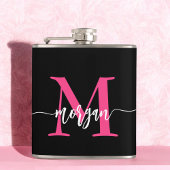 Hot Roze Zwart Monogram Meisje Bachelorette Party Heupfles