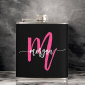 Hot Roze Zwart Monogram Meisje Bachelorette Party Heupfles