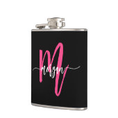 Hot Roze Zwart Monogram Meisje Bachelorette Party Heupfles (Links)