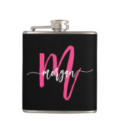 Hot Roze Zwart Monogram Meisje Bachelorette Party Heupfles (Voorkant)