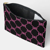 Hot Roze Zwart Monogram Naam Meisje Initiaal Luxe Etui (Open)