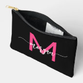 Hot Roze Zwart Monogram Naam Meisje Script Etui (Open)