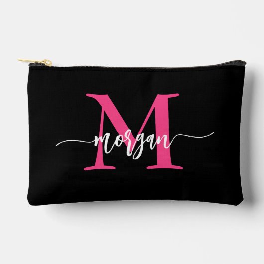 Hot Roze Zwart Monogram Naam Meisje Script Etui (Voorkant)