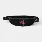 Hot Roze Zwart Monogram Naam Meisje Script Heuptasje (Voorkant)