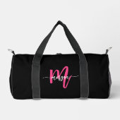 Hot Roze Zwart Monogram Naam Meisje Script Sport Plunjezak (Voorkant)
