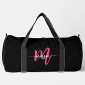 Hot Roze Zwart Monogram Naam Meisje Script Sport Plunjezak (Voorkant)