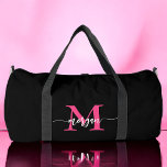 Hot Roze Zwart Monogram Naam Meisje Script Sport Plunjezak<br><div class="desc">Verhoog uw spel met onze Hot Pink Monogram Naam Meisje Script Sport Duffle Bag! Met een levendig hot pink ontwerp, is deze plunjezak gepersonaliseerd met jouw naam in een elegant lettertype voor een aangepaste touch. Ideaal voor sport, gymsessies of reizen, het biedt voldoende ruimte en duurzame constructie om uw uitrusting...</div>