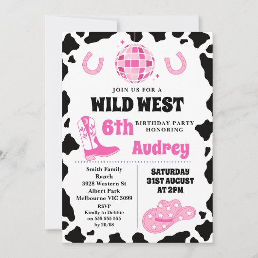 Hot roze zwart wild west cowgirl verjaardag kaart (Voorkant)