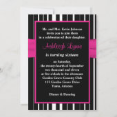 Hot Roze, Zwart, Wit 16e verjaardag Uitnodiging (Achterkant)