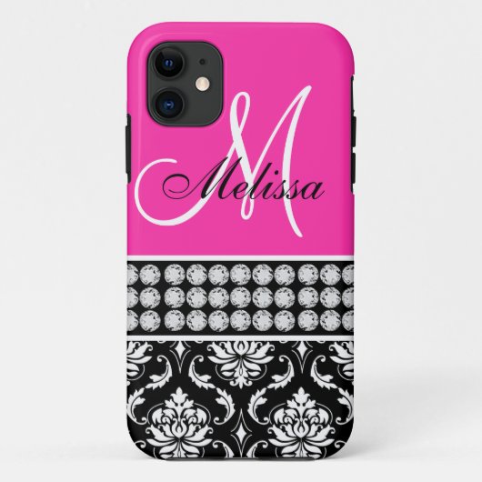 Hot-roze, zwart-wit, bedrukte diamanten Case-Mate iPhone case (Achterkant)