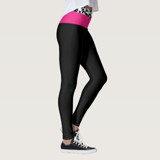 Hot-roze zwart-wit Damascus Gym Lounge Leggings (Rechts)