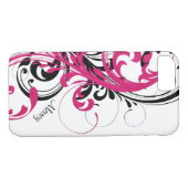 Hot Roze Zwart Wit Funky Wavy Scroll Floral Case-Mate iPhone Case (Achterkant (Horizontaal))