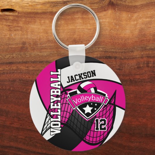 Hot-roze, zwart-wit 🏐 ontwerp sleutelhanger (Achterkant)