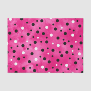 Hot Roze Zwart-wit Waterverf Polka Dots Tissuepapier