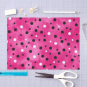 Hot Roze Zwart-wit Waterverf Polka Dots Tissuepapier (Craft)