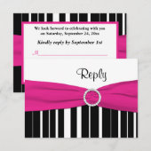 Hot-roze, zwart, witte 16e Birthday Reply Kaart (Voorkant / Achterkant)