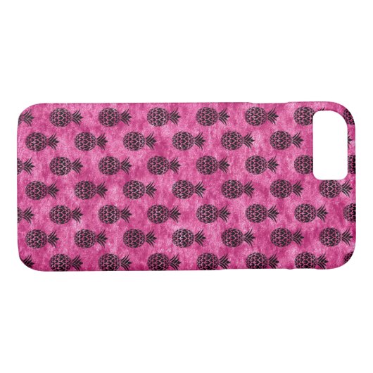 Hot Roze & Zwarte Ananas Tropische Zomer Patroon Case-Mate iPhone Case (Achterkant (Horizontaal))