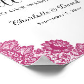 Hot Roze Zwarte Bloemen Kant Huwelijk Welkom Teken Poster (Hoek)