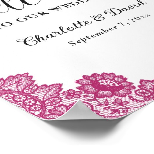 Hot Roze Zwarte Bloemen Kant Huwelijk Welkom Teken Poster (Hoek)