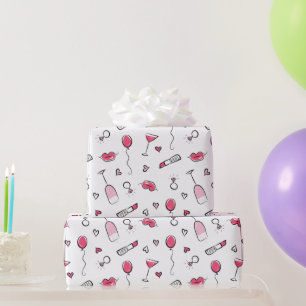 Hot Roze & Zwarte Bruidsdoodles Cadeaupapier