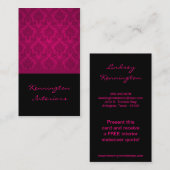 Hot-roze zwarte Damaslaag Visitekaartjes (Voorkant / Achterkant)