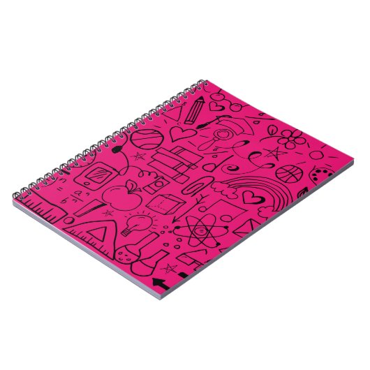 Hot-Roze zwarte doodle Art-regenboogspiraal Notitieboek (Linkerzijde)