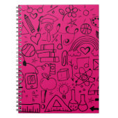 Hot-Roze zwarte doodle Art-regenboogspiraal Notitieboek (Voorkant)