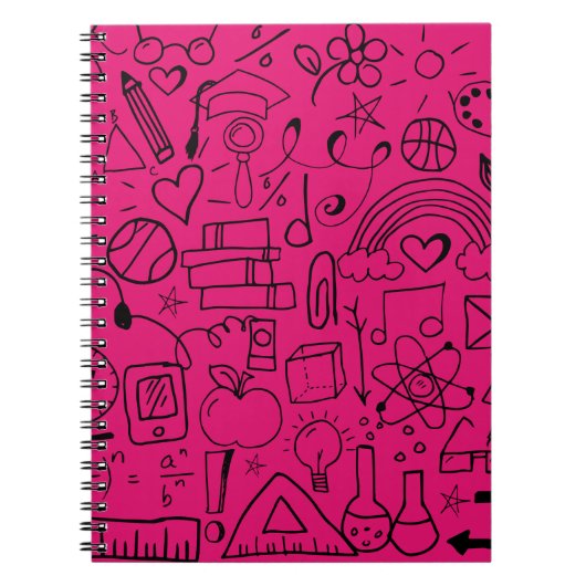 Hot-Roze zwarte doodle Art-regenboogspiraal Notitieboek (Voorkant)