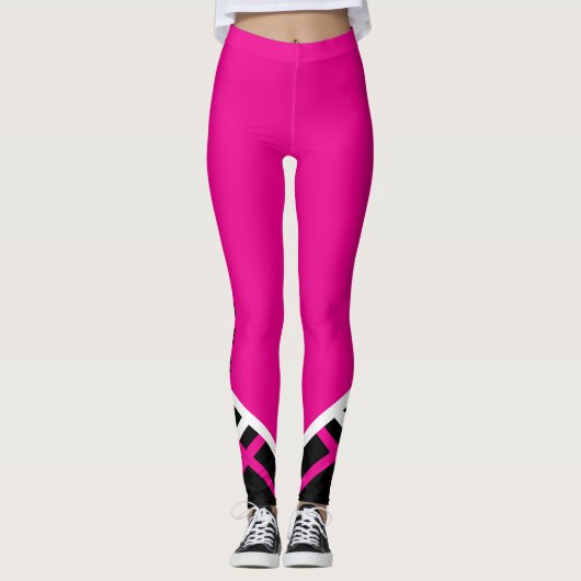 Hot-roze, zwarte en witte supermarktleider Megapho Leggings (Voorkant)