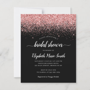 Hot-roze zwarte glitter Bridal Shower-uitnodiging