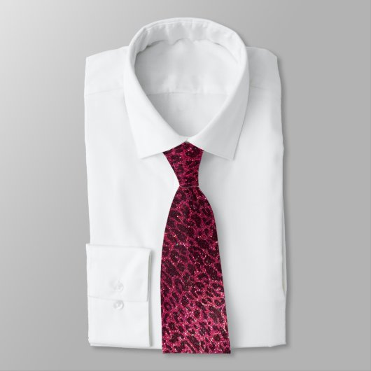Hot Roze Zwarte Glitters Professionele Dierenprint Stropdas (Gebonden)