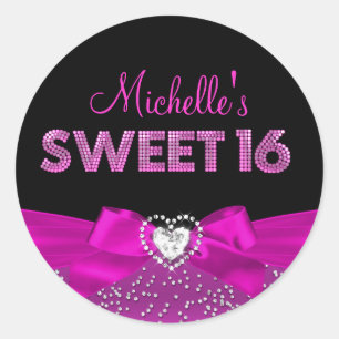 Hot Roze & Zwarte Hart Boog Sweet Sixteen Sticker