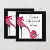 Hot Roze Zwarte Hoge Hak Schoenen Bachelorette Par Kaart (Voorkant / Achterkant)