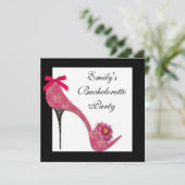 Hot Roze Zwarte Hoge Hak Schoenen Bachelorette Par Kaart (Staand voorkant)