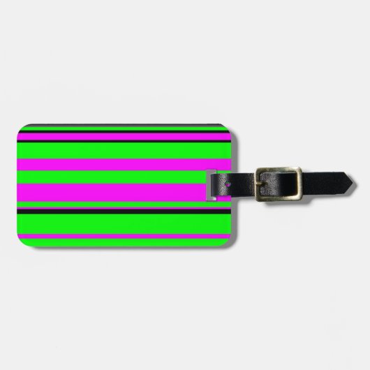 Hot-roze zwarte kleurrijke strippatroon bagagelabel (Voorkant horizontaal)