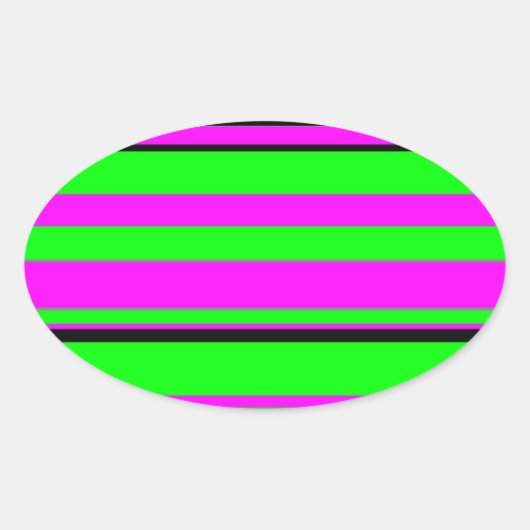 Hot-roze zwarte kleurrijke strippatroon ovale sticker (Voorkant)
