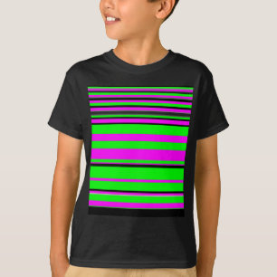 Hot-roze zwarte kleurrijke strippatroon t-shirt