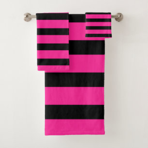 Hot Roze & Zwarte Mode Streep Strepen Bad Handdoek