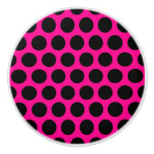 Hot Roze Zwarte Polka Dot Keramische Knop (Voorkant)