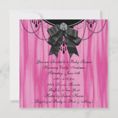 Hot Roze Zwarte Prinses Baby Douche Uitnodigingen (Achterkant)